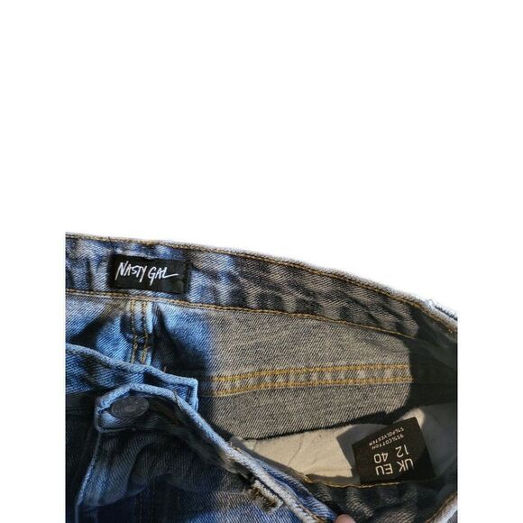 Nasty Gal Jeans Women Sz 12 Denim Distressed Blue Frayed Straight Leg‎ - Picture 6 of 6